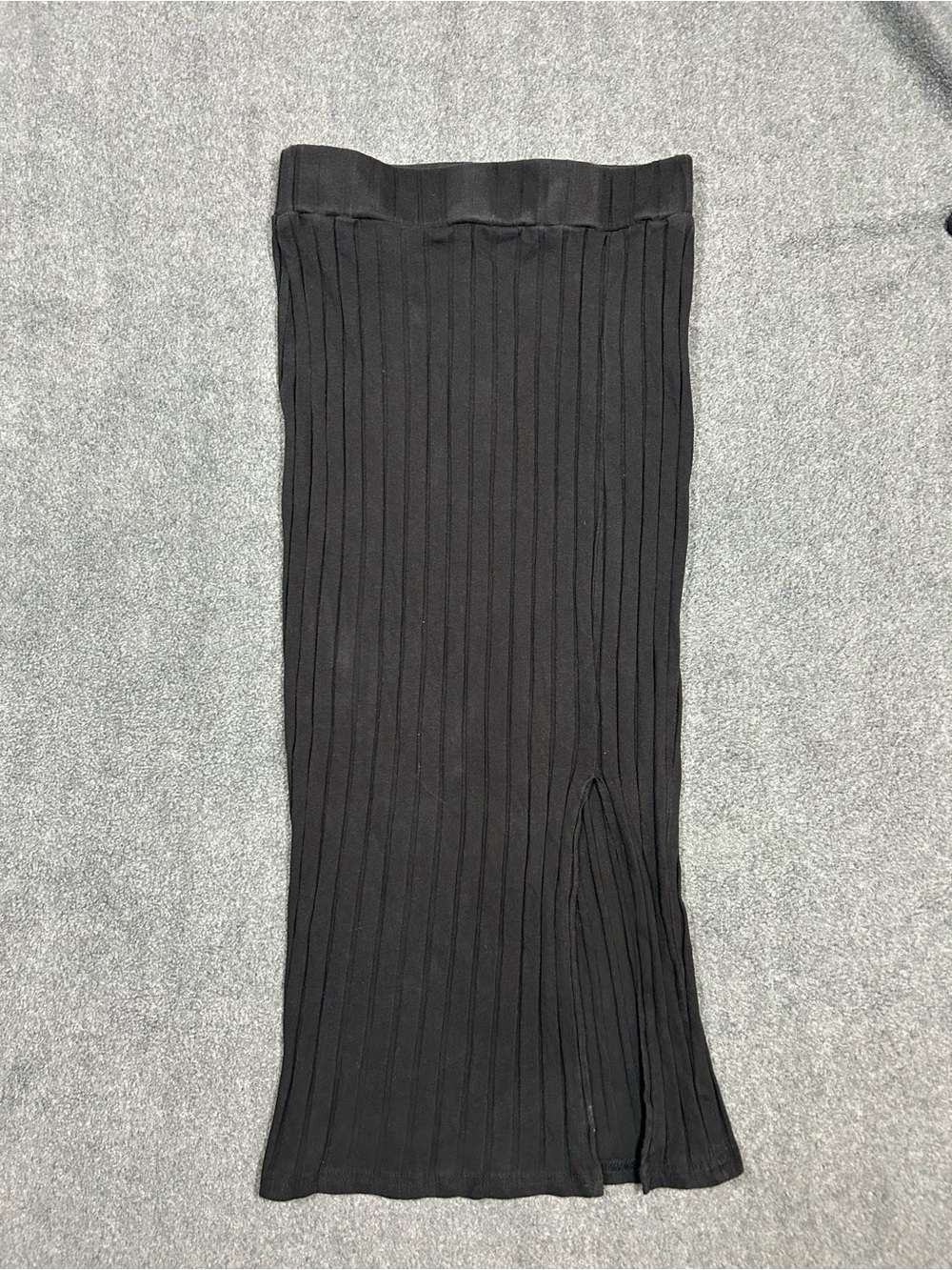 SHEIN Black Ribbed Midi Skirt with Side Slit